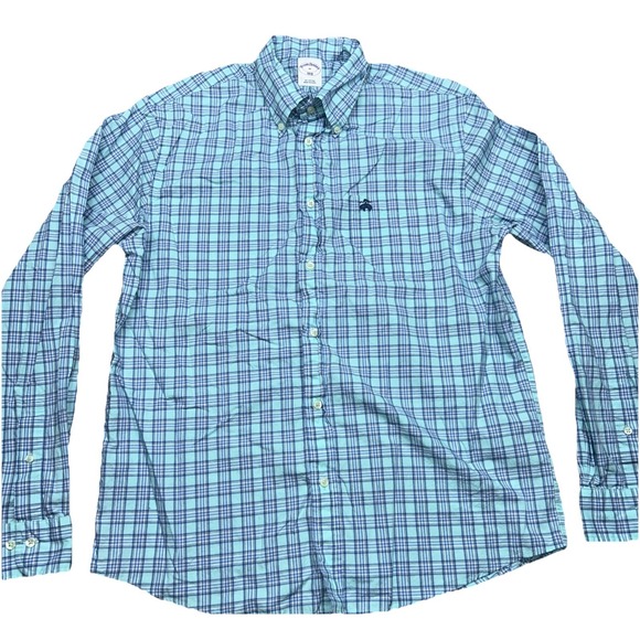Brooks‎ Brothers Men's Medium 1818 Blue Plaid Button Down Long Sleeve Shirt - Picture 5 of 8